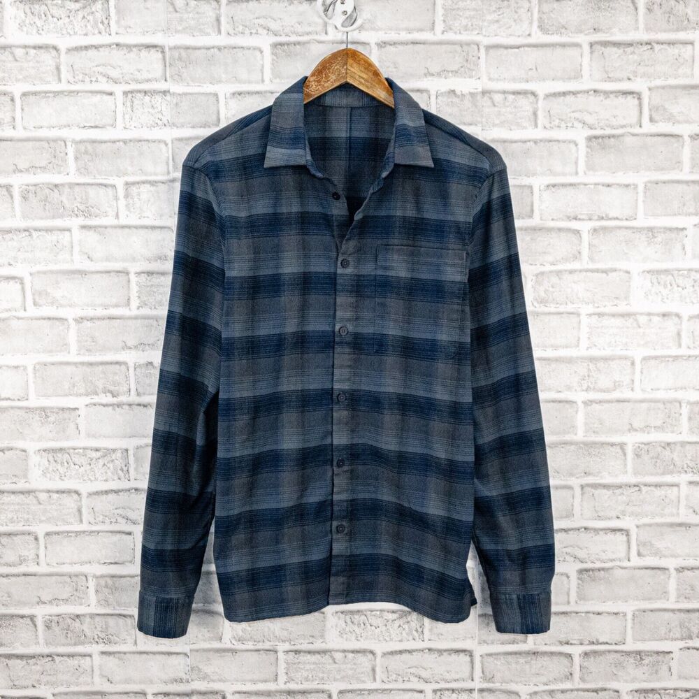 Lululemon Mason's Peak Flannel Shirt in Shade Plaid True Navy Mineral Blue